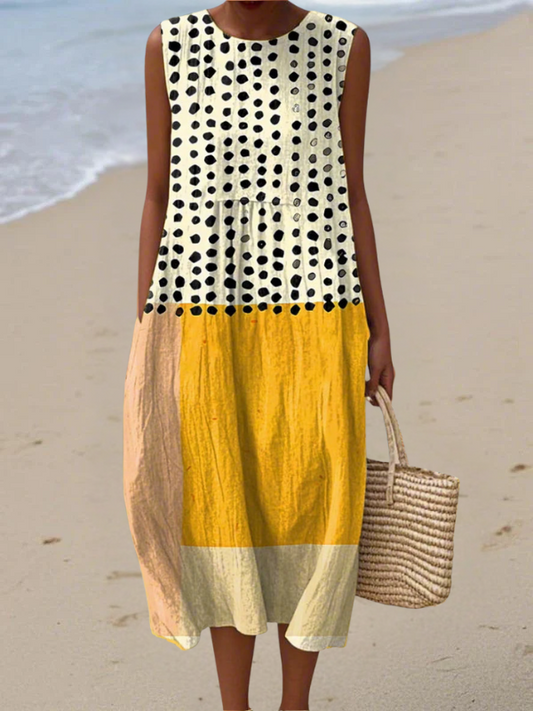 Leah | Polka Colorblock Midi Dress