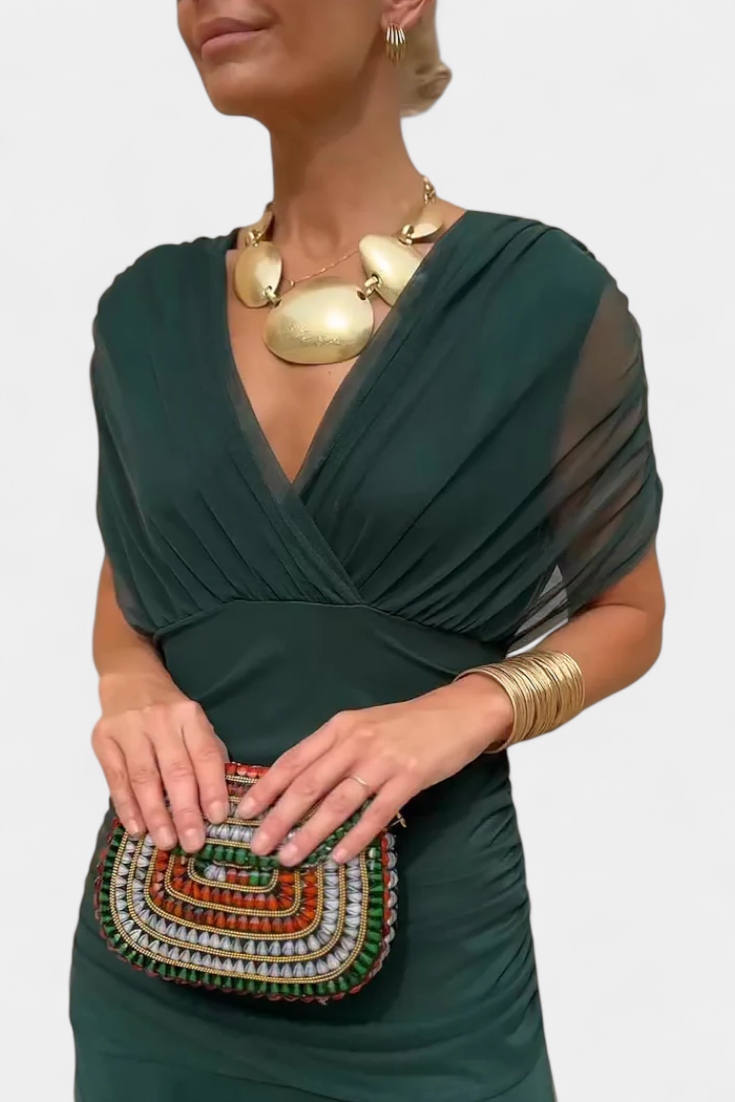 Florendra | Long Floral V Neck Dress