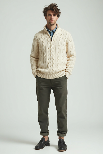 Men's Luxury Turtleneck - Knitted Sweater with Zip